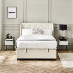 Celeste - Double - Winged Ottoman Storage Bed - White/Grey - Fabric - 4ft6 - thumbnail 4
