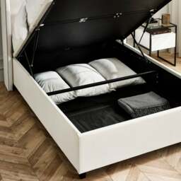 Celeste - Double - Winged Ottoman Storage Bed - White/Grey - Fabric - 4ft6 - thumbnail 6