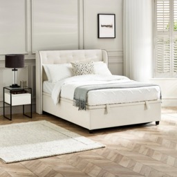 Celeste - Double - Winged Ottoman Storage Bed - White/Grey - Fabric - 4ft6 - thumbnail 1