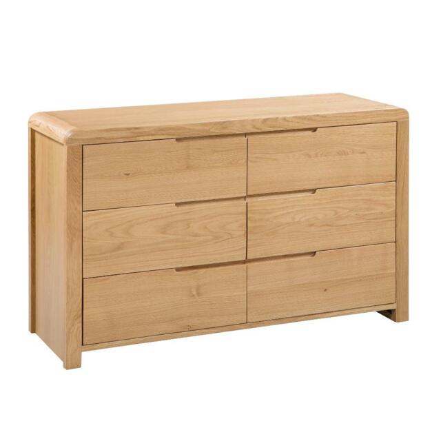 Curve - 6 Drawer Wide Chest - Oak - Wooden - Happy Beds - image 1