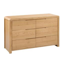 Curve - 6 Drawer Wide Chest - Oak - Wooden - Happy Beds - thumbnail 1