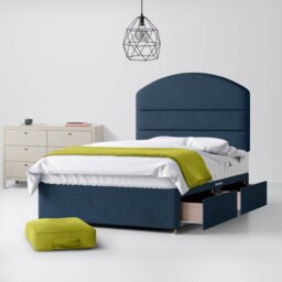 Small Single - Divan Bed and Dudley Lined Headboard - Dark Blue - Fabric - 2ft6 - Happy Beds - thumbnail 2