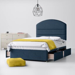Small Single - Divan Bed and Dudley Lined Headboard - Dark Blue - Fabric - 2ft6 - Happy Beds - thumbnail 3