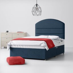 Small Single - Divan Bed and Dudley Lined Headboard - Dark Blue - Fabric - 2ft6 - Happy Beds - thumbnail 1