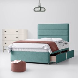 Single - Divan Bed and Cornell Lined Headboard - Duck Egg Blue - Fabric - 3ft - Happy Beds - thumbnail 2