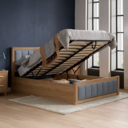 Belmont - Double - Ottoman Storage Bed - Grey/Oak - Fabric/Wooden - 4ft6 - thumbnail 2