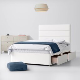 Super King Size - Divan Bed and Cornell Lined Headboard - White - Fabric - 6ft - Happy Beds - thumbnail 2