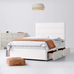 Super King Size - Divan Bed and Cornell Lined Headboard - White - Fabric - 6ft - Happy Beds - thumbnail 3