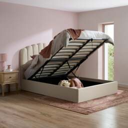 Monaco - Double - Fabric Ottoman Storage Bed - Beige - Fabric - 4ft6 - Happy Beds - thumbnail 2