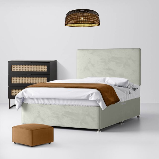 Single - Divan Bed and Cornell Plain Headboard - Light Grey - Velvet - 3ft - Happy Beds - image 1