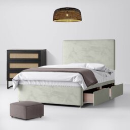 Single - Divan Bed and Cornell Plain Headboard - Light Grey - Velvet - 3ft - Happy Beds - thumbnail 2