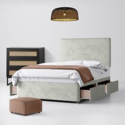 Single - Divan Bed and Cornell Plain Headboard - Light Grey - Velvet - 3ft - Happy Beds - thumbnail 3