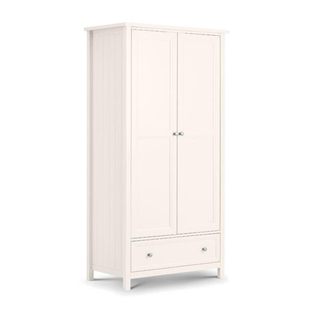 Maine - 2 Door Combination Wardrobe - Surf White - Wooden - Happy Beds - image 1