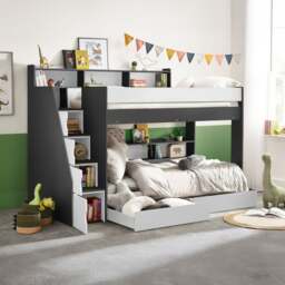 Tuscan - Single - Staircase Bunk Bed - Grey/White - Wooden - 3ft - Happy Beds - thumbnail 1