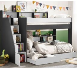 Tuscan - Single - Staircase Bunk Bed - Grey/White - Wooden - 3ft - Happy Beds - thumbnail 2