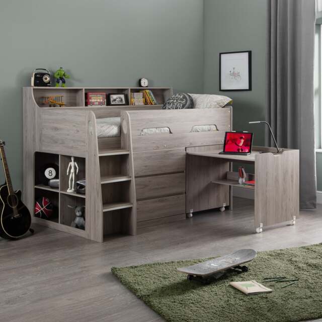 Jupiter - Single - Kids Mid Sleeper Cabin Bed - Grey - Wood - 3ft - Happy Beds - image 1