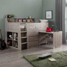 Jupiter - Single - Kids Mid Sleeper Cabin Bed - Grey - Wood - 3ft - Happy Beds