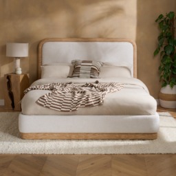 Girona - Double - Faux Wood-Effect Fabric Trim Bed - White - Fabric - 4ft6 - thumbnail 2