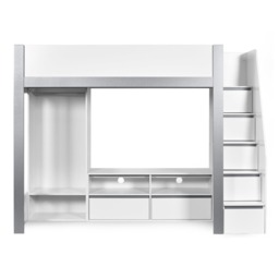 Gaia - Single - Storage High Sleeper with Shelving, Cupboards and Hanging Rail - White/Silver - Wooden - 3ft - thumbnail 8
