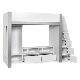 Gaia - Single - Storage High Sleeper with Shelving, Cupboards and Hanging Rail - White/Silver - Wooden - 3ft - thumbnail 6
