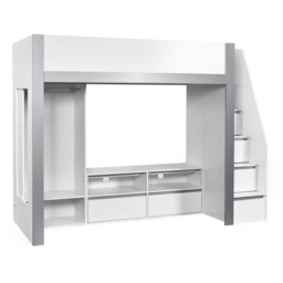 Gaia - Single - Storage High Sleeper with Shelving, Cupboards and Hanging Rail - White/Silver - Wooden - 3ft - thumbnail 7