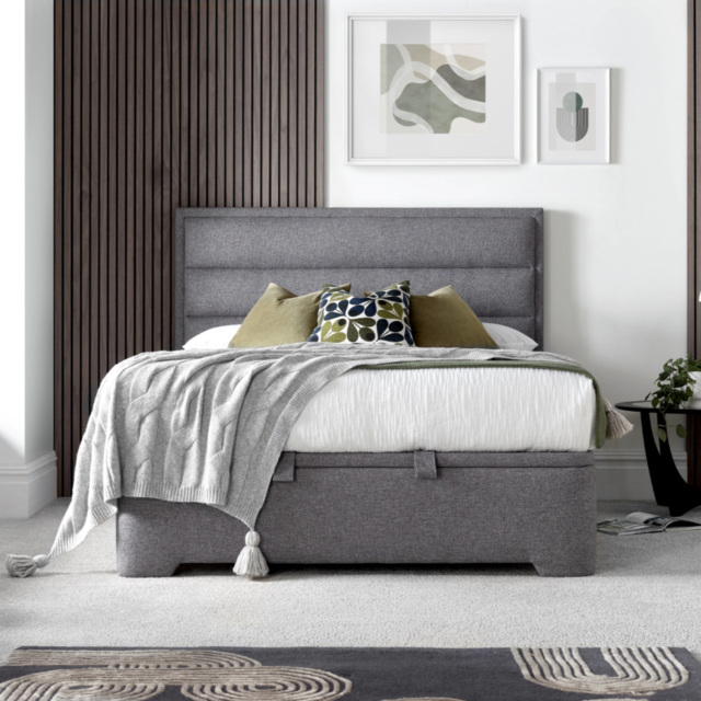 Kirkby - King Size - Fabric Ottoman Storage Bed - Light Grey - Fabric - 5ft - Happy Beds
