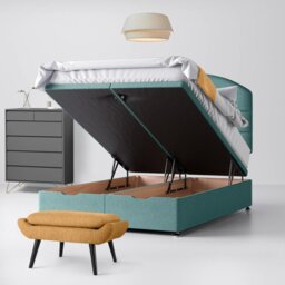 Small Double - Divan Bed and Dudley Lined Headboard - Duck Egg Blue - Fabric - 4ft - Happy Beds - thumbnail 4