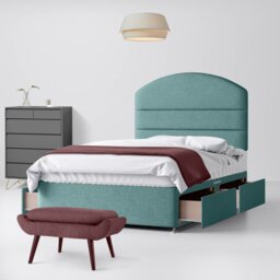 Small Double - Divan Bed and Dudley Lined Headboard - Duck Egg Blue - Fabric - 4ft - Happy Beds - thumbnail 3