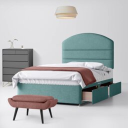 Small Double - Divan Bed and Dudley Lined Headboard - Duck Egg Blue - Fabric - 4ft - Happy Beds - thumbnail 2