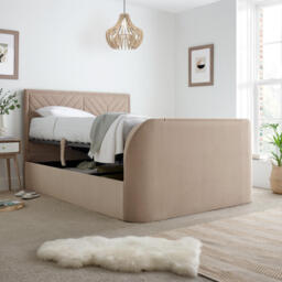Sherlock - Double - Side-Opening Ottoman Storage Electric TV Bed - Warm Stone - Velvet - 4ft6 - Happy Beds - thumbnail 6