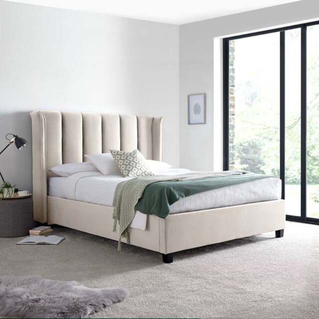 Aurora - King Size - Ottoman Storage Bed - Neutral Stone - Velvet - 5ft - Happy Beds - image 1