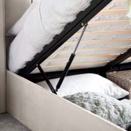 Aurora - King Size - Ottoman Storage Bed - Neutral Stone - Velvet - 5ft - Happy Beds - thumbnail 8
