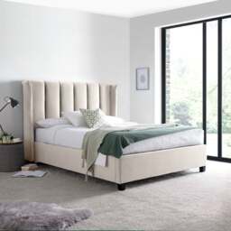 Aurora - King Size - Ottoman Storage Bed - Neutral Stone - Velvet - 5ft - Happy Beds - thumbnail 1