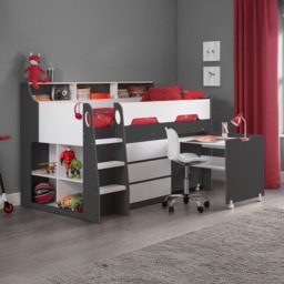 Jupiter - Single - Kids Mid Sleeper Cabin Bed - Grey and White - Wood - 3ft - Happy Beds