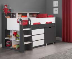 Jupiter - Single - Kids Mid Sleeper Cabin Bed - Grey and White - Wood - 3ft - Happy Beds - thumbnail 2