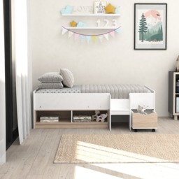 Cottage - Single - Cabin Bed with Drawer and Shelving - White/Oak - Wood -  3ft - thumbnail 2