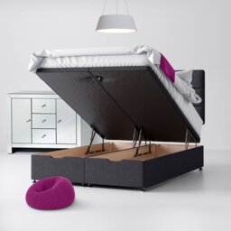 Single - Divan Bed and Cornell Lined Headboard - Dark Grey - Charcoal - Fabric - 3ft - Happy Beds - thumbnail 5