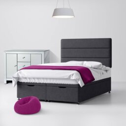 Single - Divan Bed and Cornell Lined Headboard - Dark Grey - Charcoal - Fabric - 3ft - Happy Beds - thumbnail 4