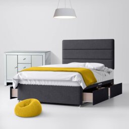 Single - Divan Bed and Cornell Lined Headboard - Dark Grey - Charcoal - Fabric - 3ft - Happy Beds - thumbnail 3