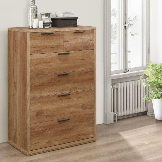 Stockwell - Rustic 4+2 Drawer Chest - Oak - Wooden - Happy Beds - image 1