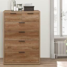 Stockwell - Rustic 4+2 Drawer Chest - Oak - Wooden - Happy Beds - thumbnail 2
