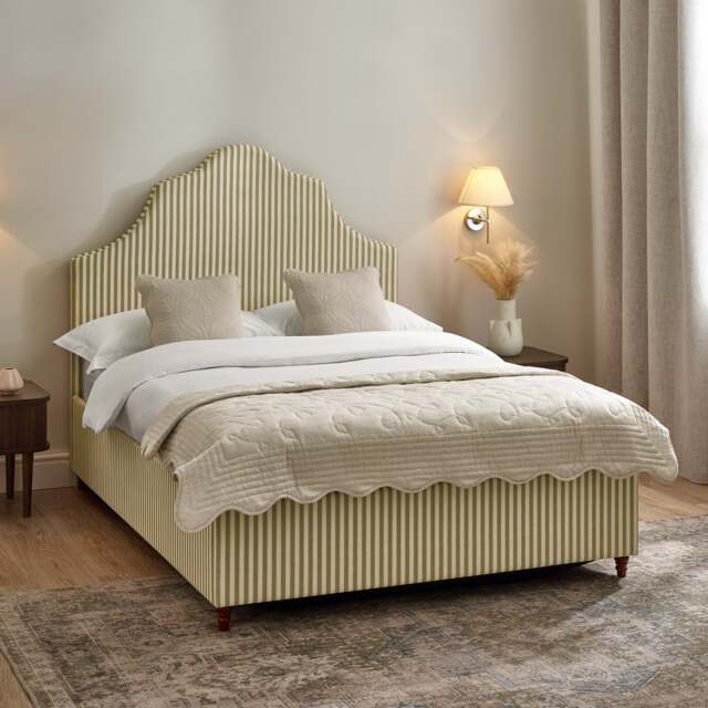 Chelsea - Double - Ottoman Storage Bed - Natural Striped - Fabric- 4ft6 - image 1