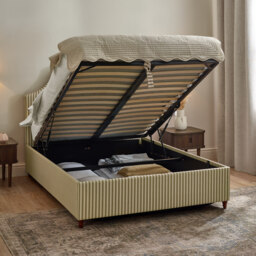 Chelsea - Double - Ottoman Storage Bed - Natural Striped - Fabric- 4ft6 - thumbnail 2