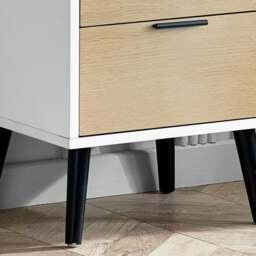 Alba – 5-Drawer Narrow Chest of Drawers – White and Oak – Lacquered MDF - Happy Beds - thumbnail 2