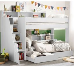 Tuscan - Single - Staircase Bunk Bed - White - Wooden - 3ft - Happy Beds - thumbnail 2