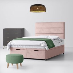 Small Single - Divan Bed and Cornell Lined Headboard - Pink - Velvet - 2ft6 - Happy Beds - thumbnail 5