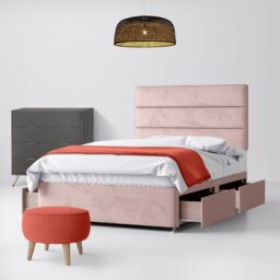 Small Single - Divan Bed and Cornell Lined Headboard - Pink - Velvet - 2ft6 - Happy Beds - thumbnail 3