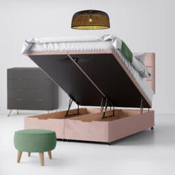 King Size - Divan Bed and Cornell Lined Headboard - Pink - Velvet - 5ft - Happy Beds - thumbnail 4