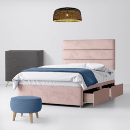 King Size - Divan Bed and Cornell Lined Headboard - Pink - Velvet - 5ft - Happy Beds - thumbnail 2