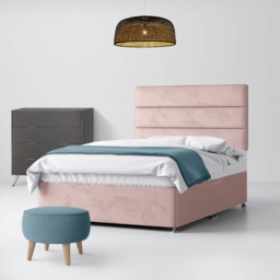 King Size - Divan Bed and Cornell Lined Headboard - Pink - Velvet - 5ft - Happy Beds - thumbnail 1